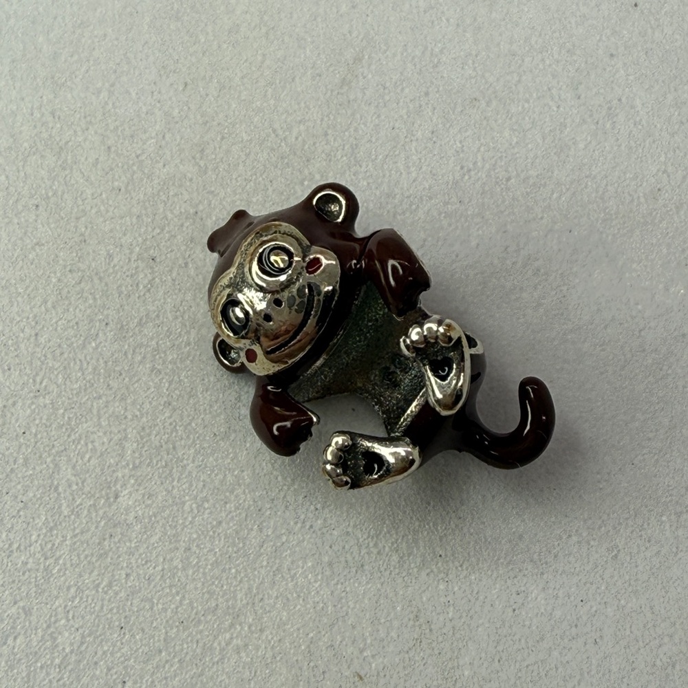 Adorable Brown Monkey Enamel Charm Bead in Sterling Silver